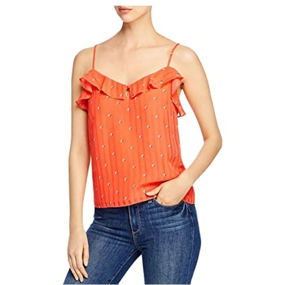 Cupcakes and Cashmere Ruffle Cami Top Sleeveless Blouse Party Red S